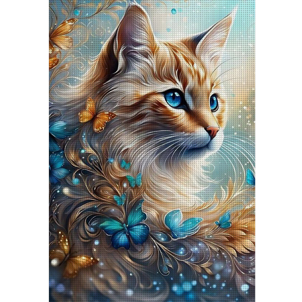 Flowers And Cat - 11CT Stamped Cross Stitch 40*60CM