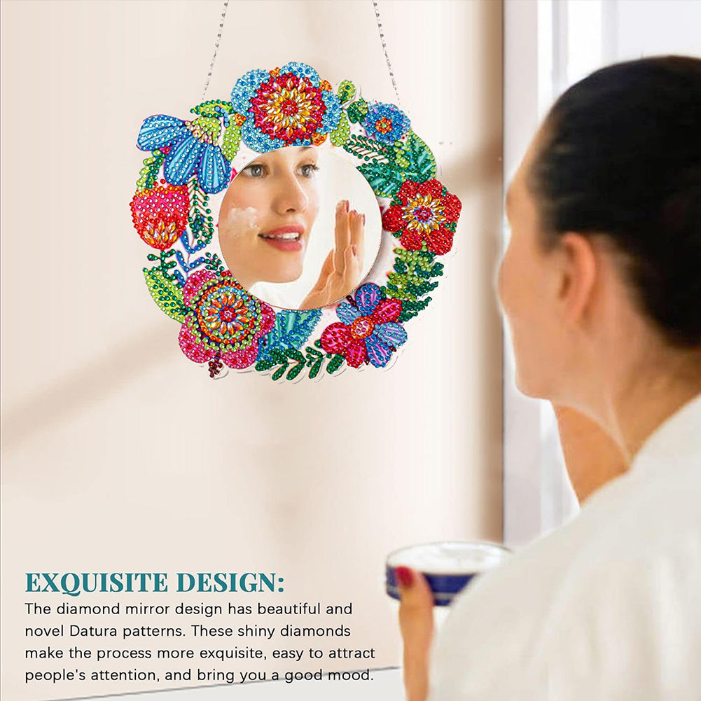 DIY Special Shaped Diamond Painting Mirror Wreath Art Rhinestone Makeup Mirror