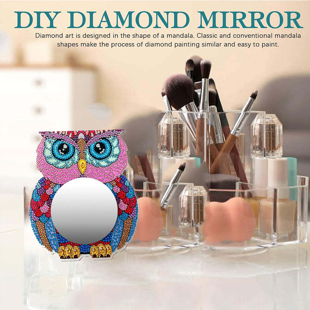 Owl DIY Special Shaped Diamond Painting Makeup Mirror Kit for Beginner Kid Adult