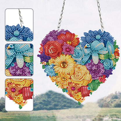 Acrylic Heart Flower Single-Sided Diamond Painting Hanging Pendant (20x20cm)