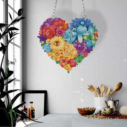 Acrylic Heart Flower Single-Sided Diamond Painting Hanging Pendant (20x20cm)