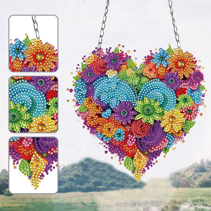 Acrylic Heart Flower Single-Sided Diamond Painting Hanging Pendant (20x20cm)