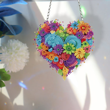 Acrylic Heart Flower Single-Sided Diamond Painting Hanging Pendant (20x20cm)