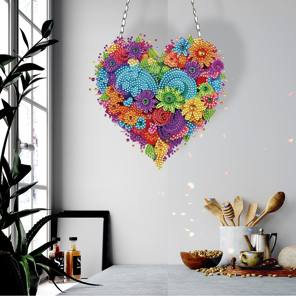 Acrylic Heart Flower Single-Sided Diamond Painting Hanging Pendant (20x20cm)