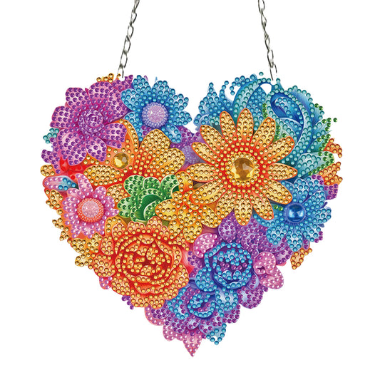 Acrylic Heart Flower Single-Sided Diamond Painting Hanging Pendant (20x20cm)