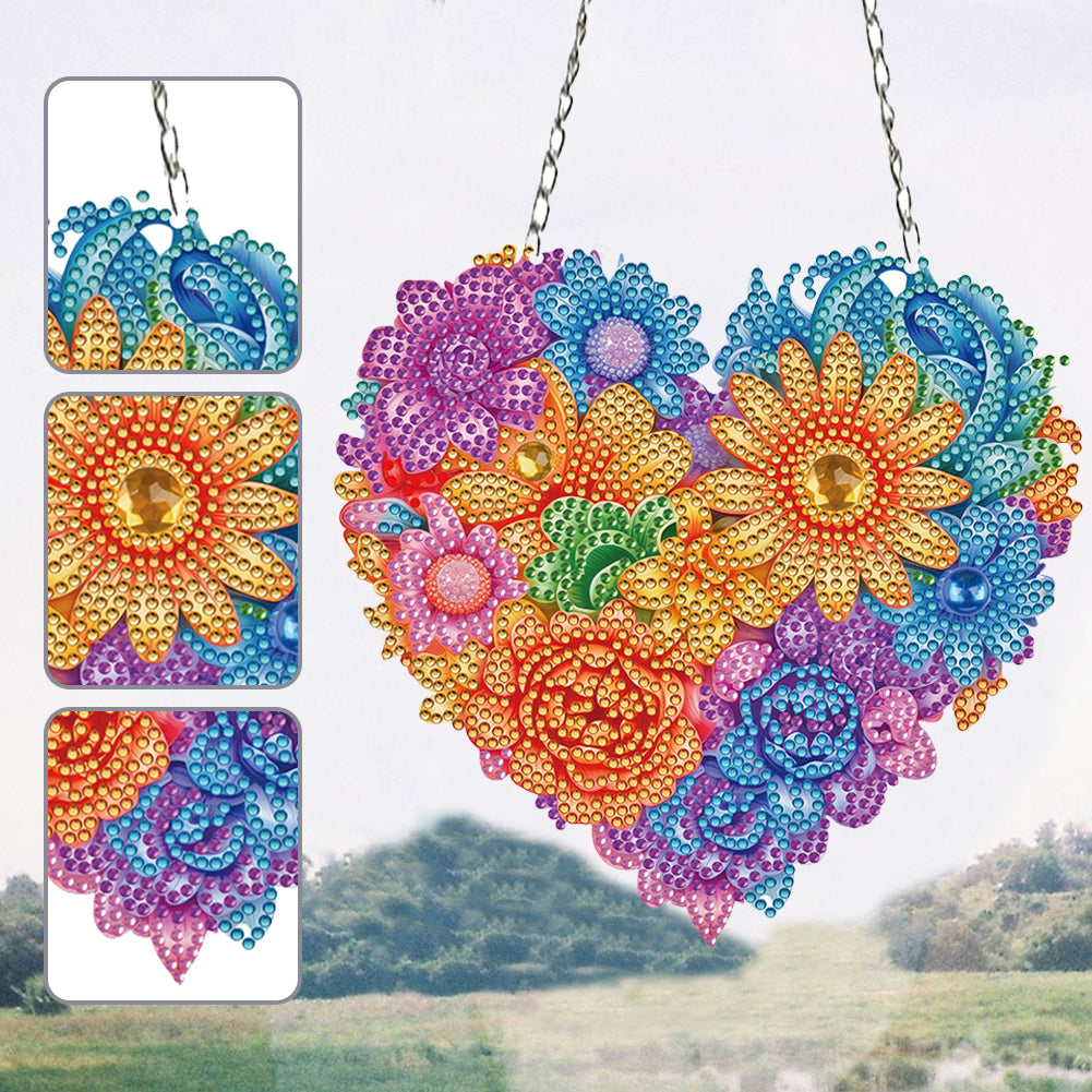 Acrylic Heart Flower Single-Sided Diamond Painting Hanging Pendant (20x20cm)