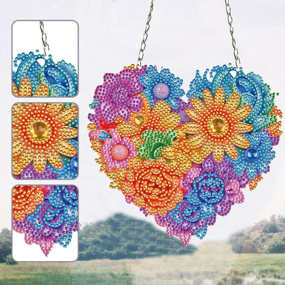 Acrylic Heart Flower Single-Sided Diamond Painting Hanging Pendant (20x20cm)