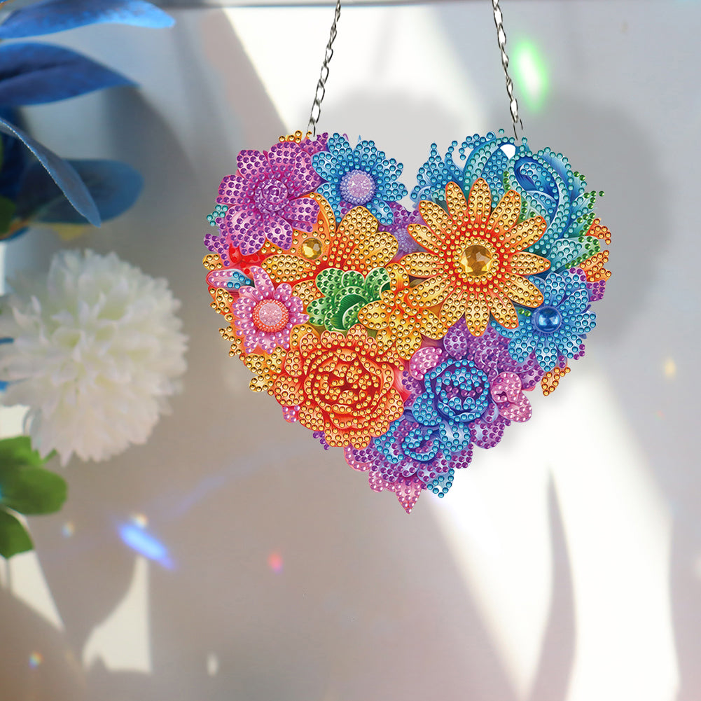 Acrylic Heart Flower Single-Sided Diamond Painting Hanging Pendant (20x20cm)