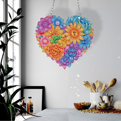 Acrylic Heart Flower Single-Sided Diamond Painting Hanging Pendant (20x20cm)