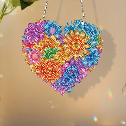 Acrylic Heart Flower Single-Sided Diamond Painting Hanging Pendant (20x20cm)