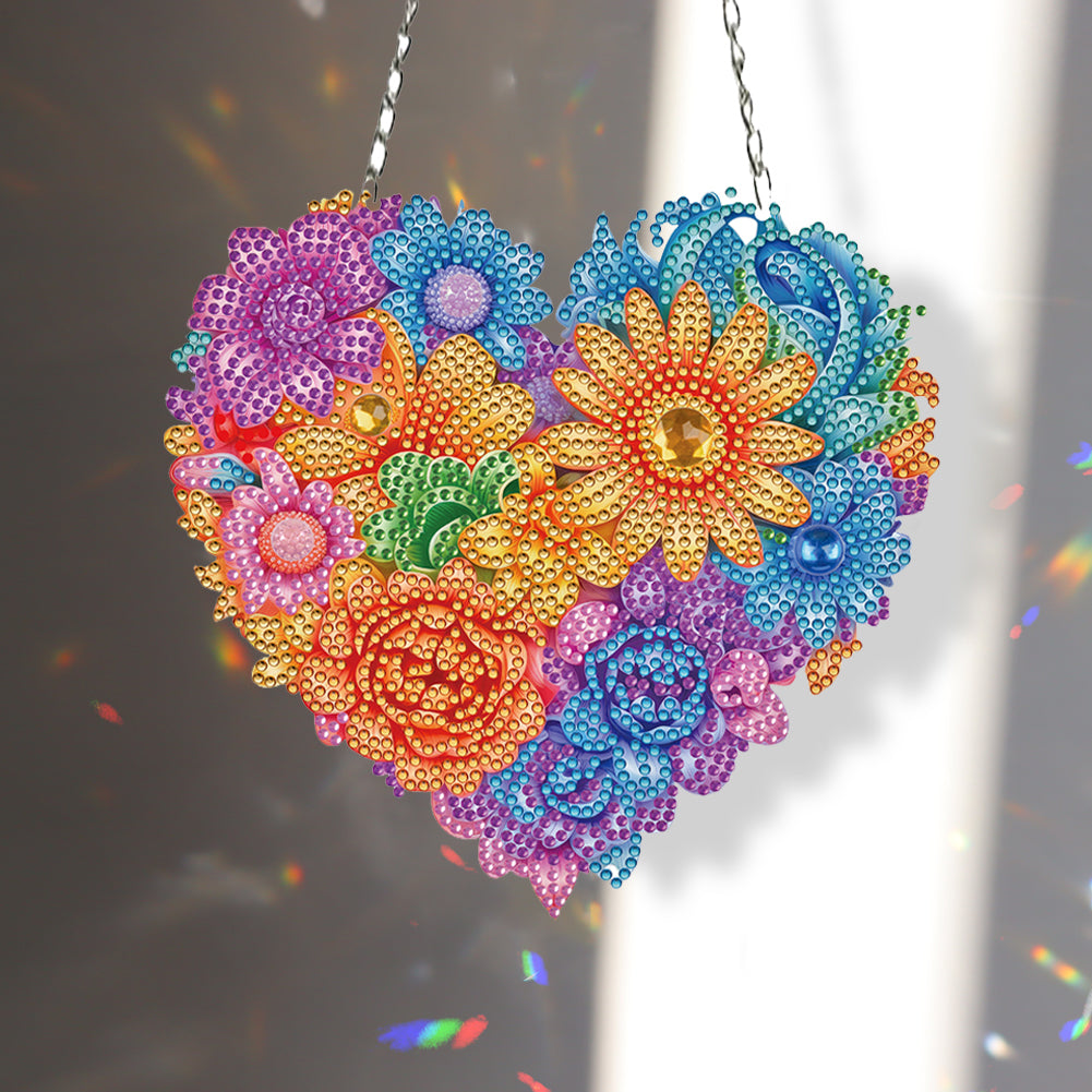 Acrylic Heart Flower Single-Sided Diamond Painting Hanging Pendant (20x20cm)