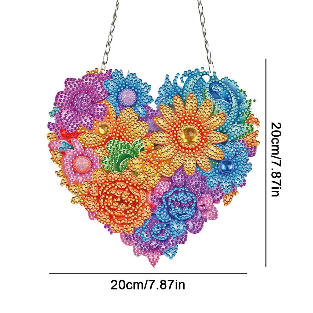 Acrylic Heart Flower Single-Sided Diamond Painting Hanging Pendant (20x20cm)