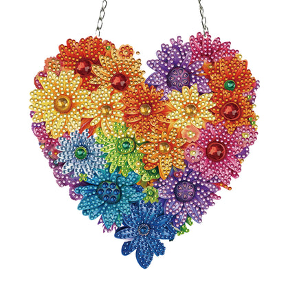 Acrylic Heart Flower Single-Sided Diamond Painting Hanging Pendant (20x20cm)