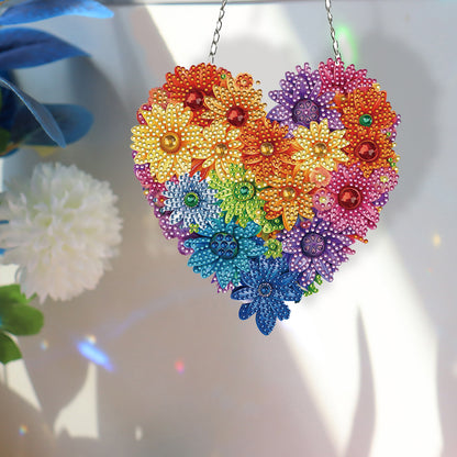 Acrylic Heart Flower Single-Sided Diamond Painting Hanging Pendant (20x20cm)