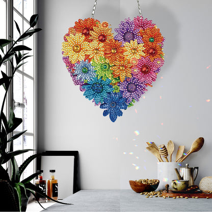 Acrylic Heart Flower Single-Sided Diamond Painting Hanging Pendant (20x20cm)