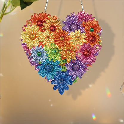 Acrylic Heart Flower Single-Sided Diamond Painting Hanging Pendant (20x20cm)