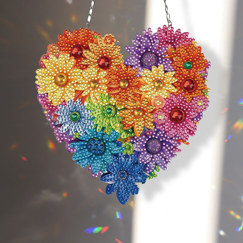 Acrylic Heart Flower Single-Sided Diamond Painting Hanging Pendant (20x20cm)