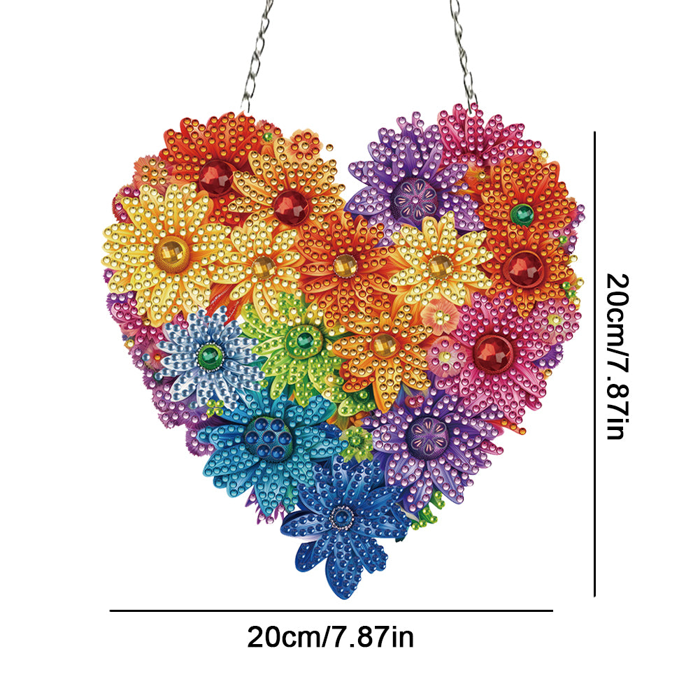 Acrylic Heart Flower Single-Sided Diamond Painting Hanging Pendant (20x20cm)