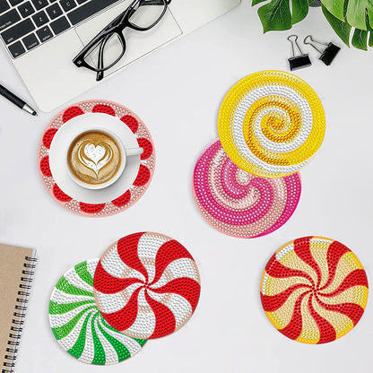8 Pcs Wooden DIY Diamond Painting Art Coaster Kit with Holder (Spiral Pattern)