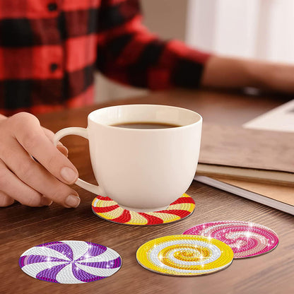 8 Pcs Wooden DIY Diamond Painting Art Coaster Kit with Holder (Spiral Pattern)