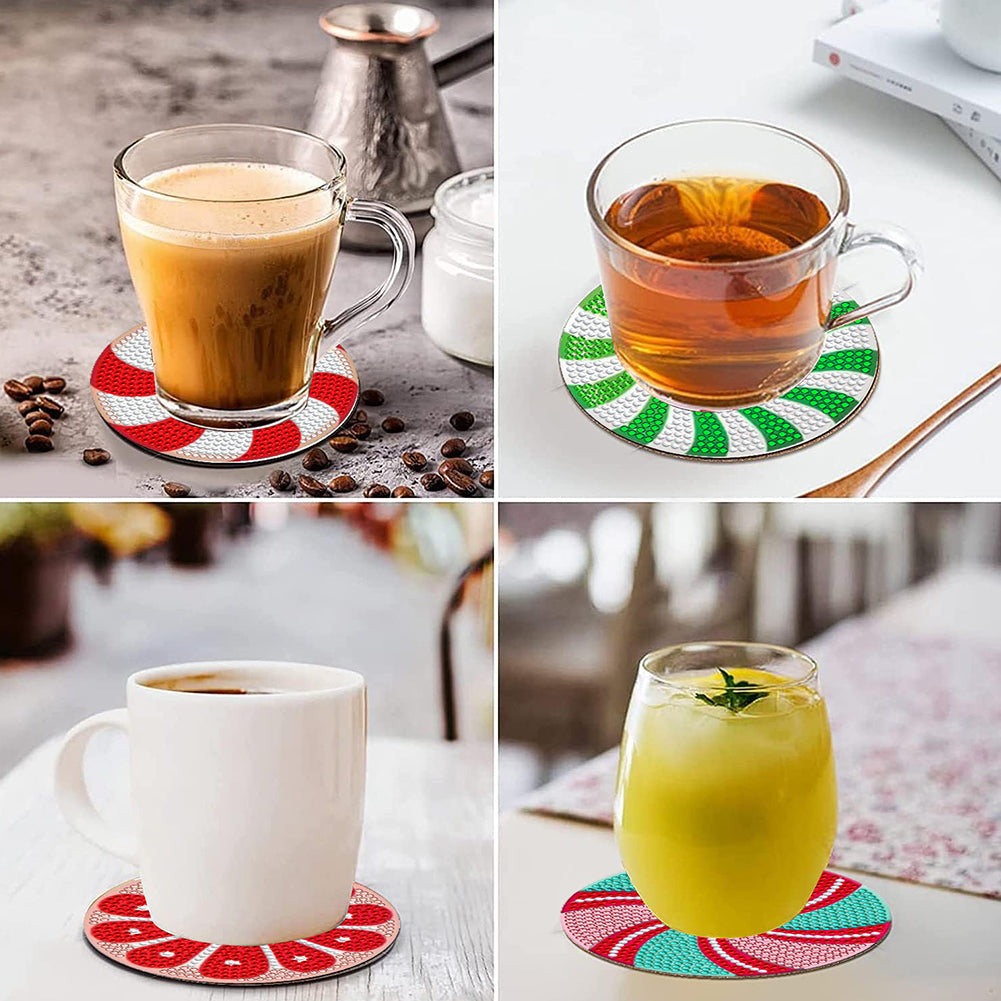 8 Pcs Wooden DIY Diamond Painting Art Coaster Kit with Holder (Spiral Pattern)