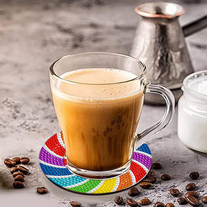 8 Pcs Wooden DIY Diamond Painting Art Coaster Kit with Holder (Spiral Pattern)