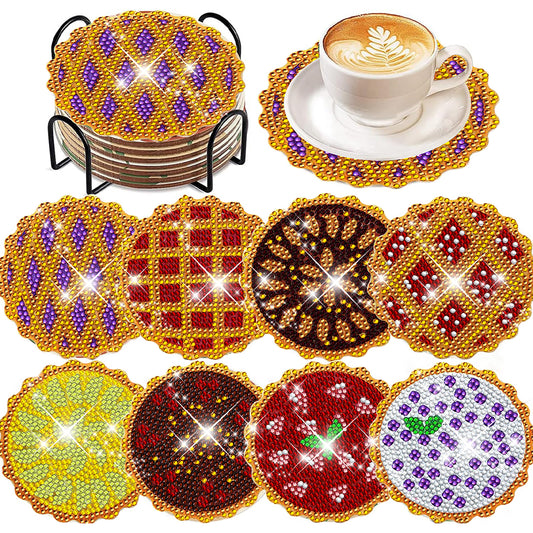 8 Pcs Wooden DIY Diamond Painting Art Crafts Coaster Kit with Holder (Biscuit)