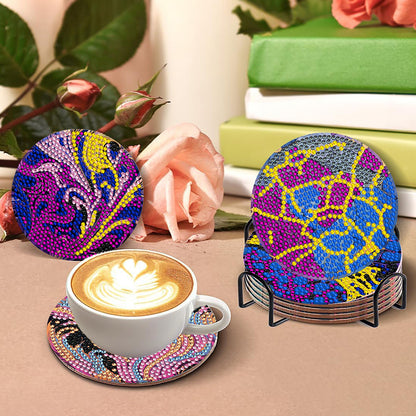 8 Pcs Wooden DIY Diamond Painting Art Coaster Kit with Holder (Gilt Pattern)