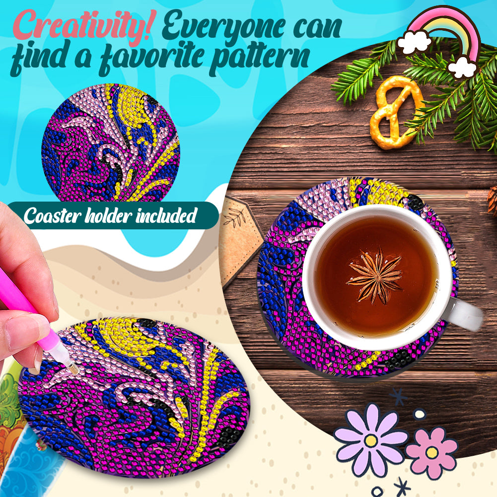 8 Pcs Wooden DIY Diamond Painting Art Coaster Kit with Holder (Gilt Pattern)