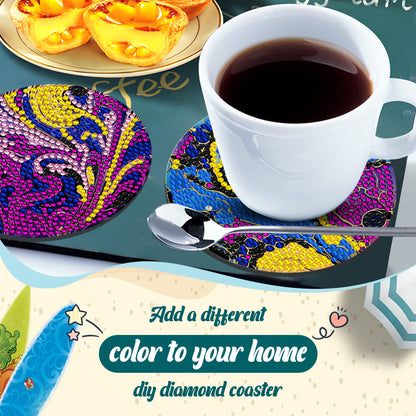 8 Pcs Wooden DIY Diamond Painting Art Coaster Kit with Holder (Gilt Pattern)