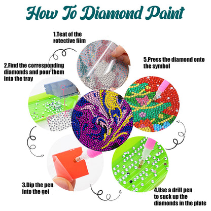 8 Pcs Wooden DIY Diamond Painting Art Coaster Kit with Holder (Gilt Pattern)