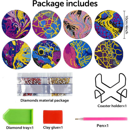 8 Pcs Wooden DIY Diamond Painting Art Coaster Kit with Holder (Gilt Pattern)