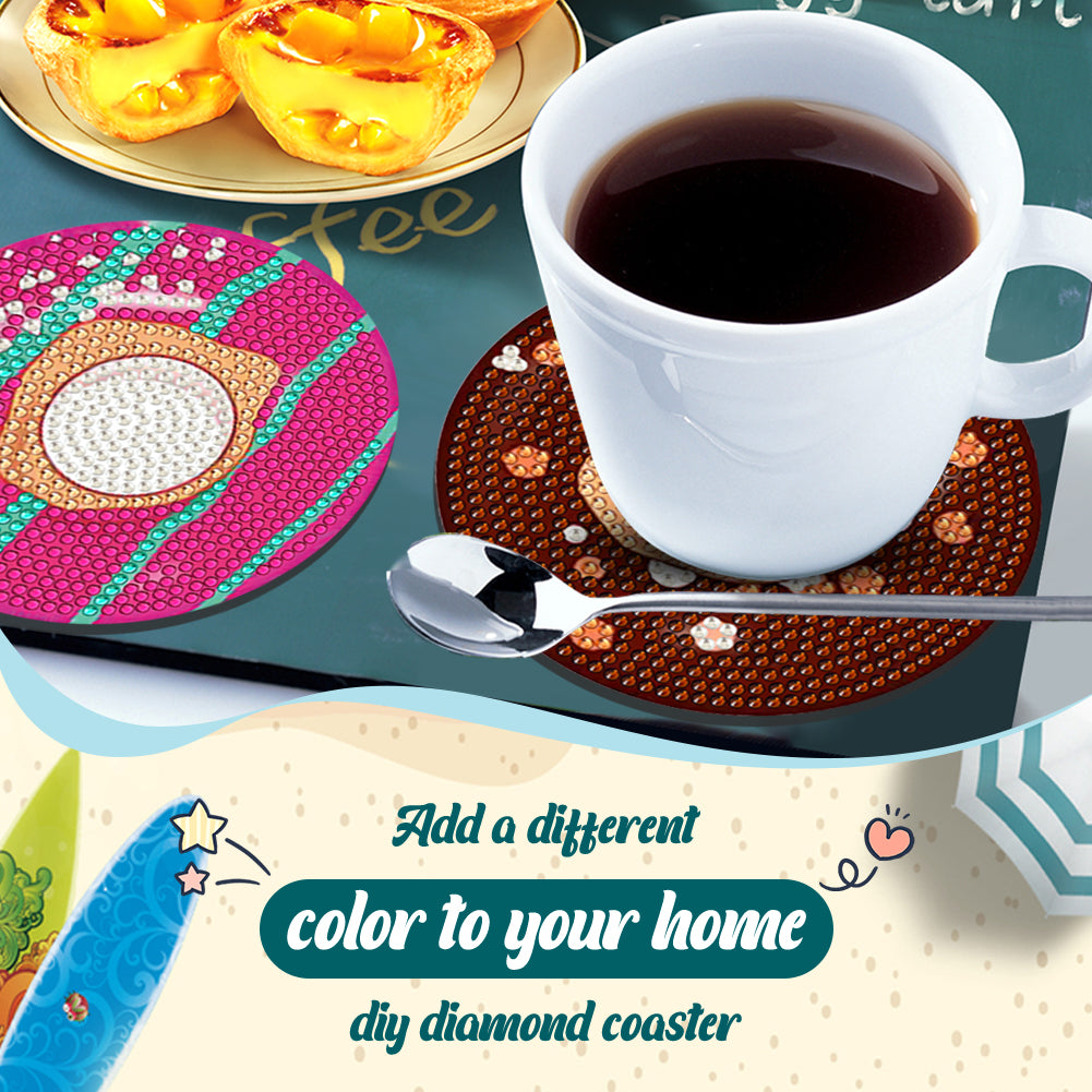 8 Pcs Wooden DIY Diamond Painting Art Coaster Kit with Holder (Doughnut)