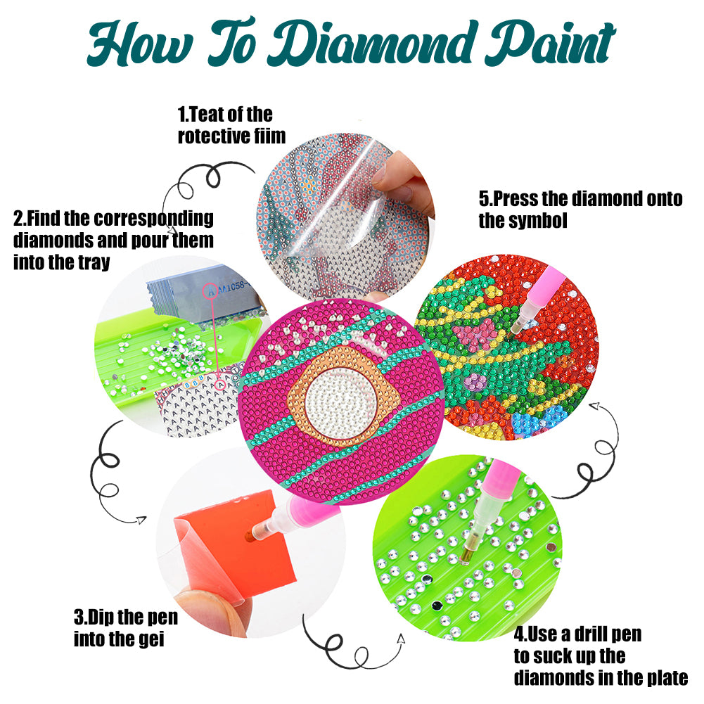 8 Pcs Wooden DIY Diamond Painting Art Coaster Kit with Holder (Doughnut)