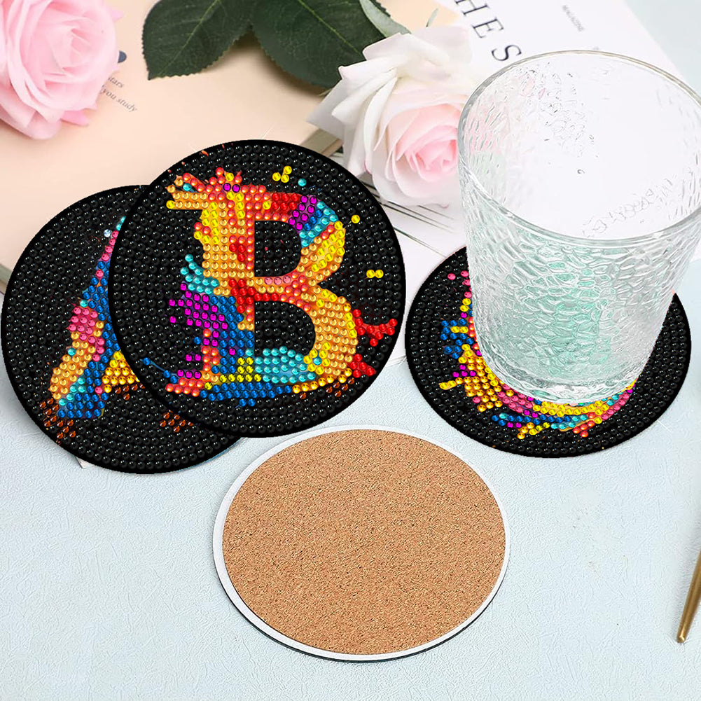 8 Pcs Wooden DIY Diamond Painting Art Coaster Kit with Holder (Alphabet)