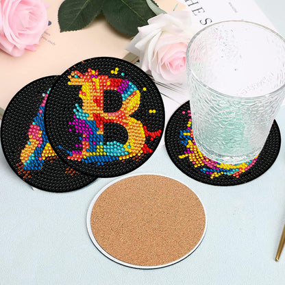 8 Pcs Wooden DIY Diamond Painting Art Coaster Kit with Holder (Alphabet)
