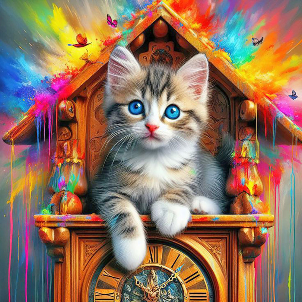Cat And Clock - Full Round Drill Diamond Painting 40*40CM
