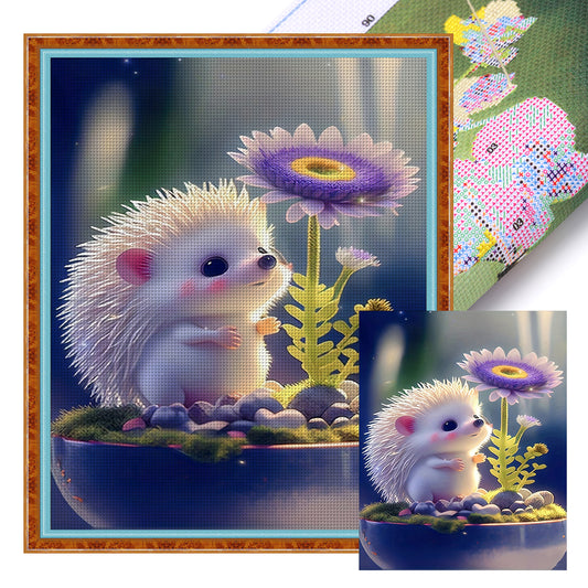 Little Hedgehog And Flowers - 11CT Stamped Cross Stitch 40*50CM