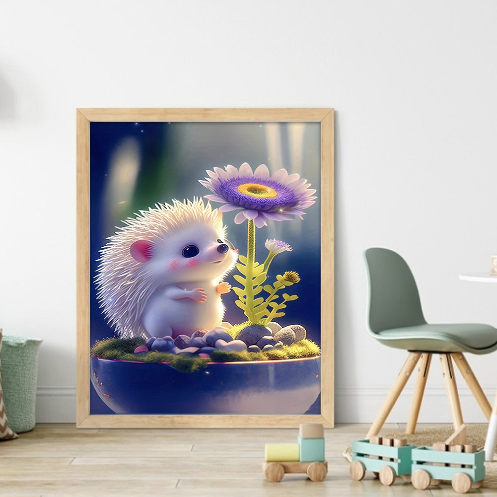 Little Hedgehog And Flowers - 11CT Stamped Cross Stitch 40*50CM