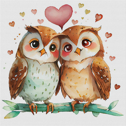 Couple Owls - 18CT Stamped Cross Stitch 30*30CM