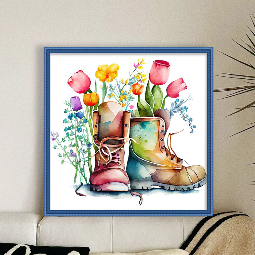 Couple Boots - 18CT Stamped Cross Stitch 30*30CM