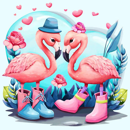 Couple Flamingos - 18CT Stamped Cross Stitch 30*30CM