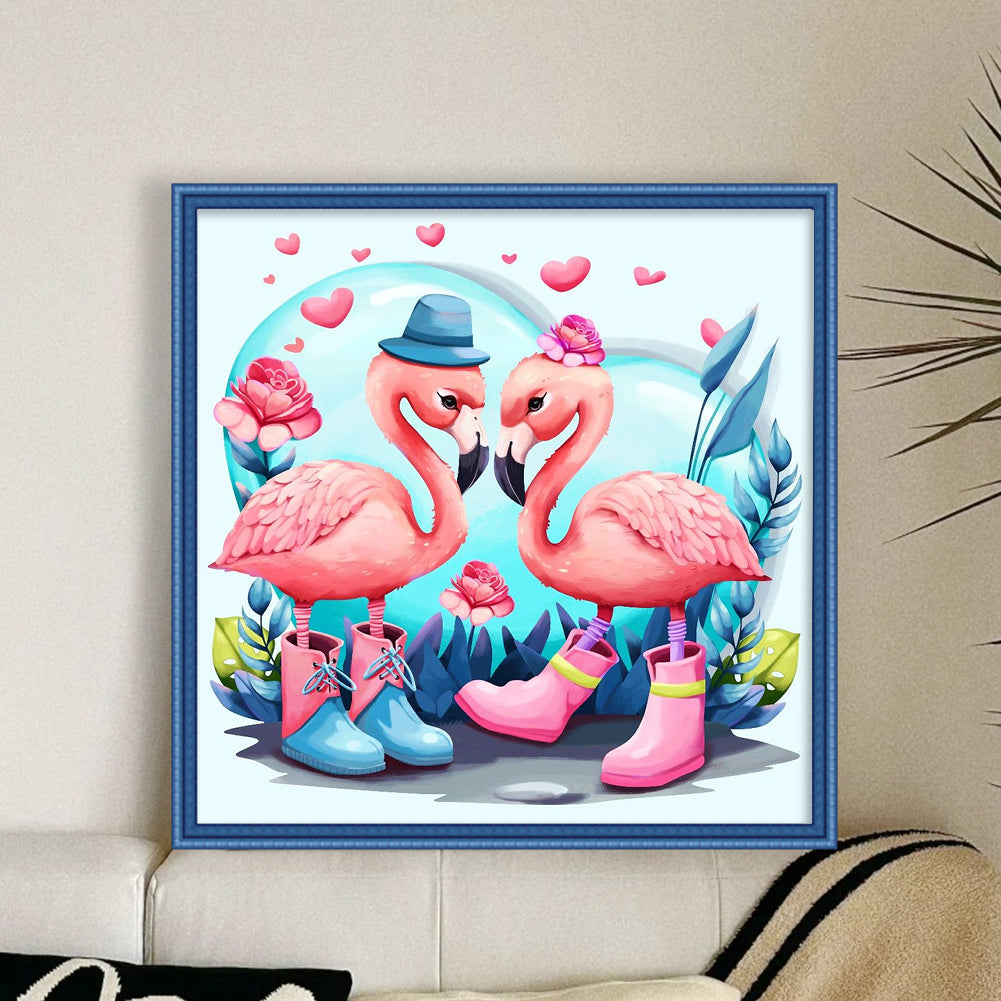 Couple Flamingos - 18CT Stamped Cross Stitch 30*30CM