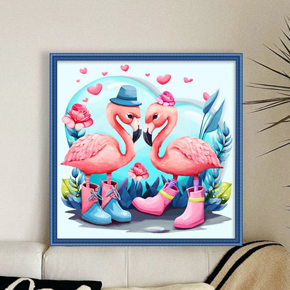 Couple Flamingos - 18CT Stamped Cross Stitch 30*30CM