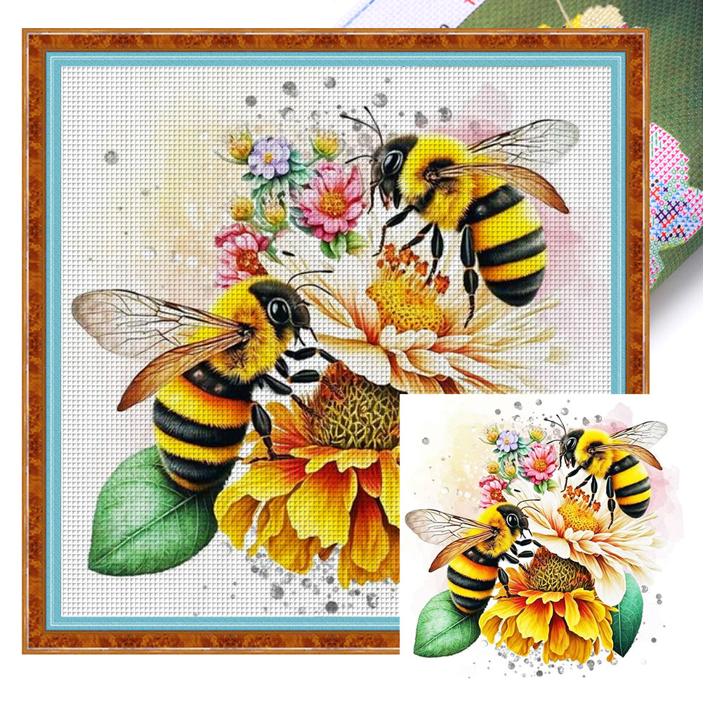 Lovers Bees - 18CT Stamped Cross Stitch 30*30CM