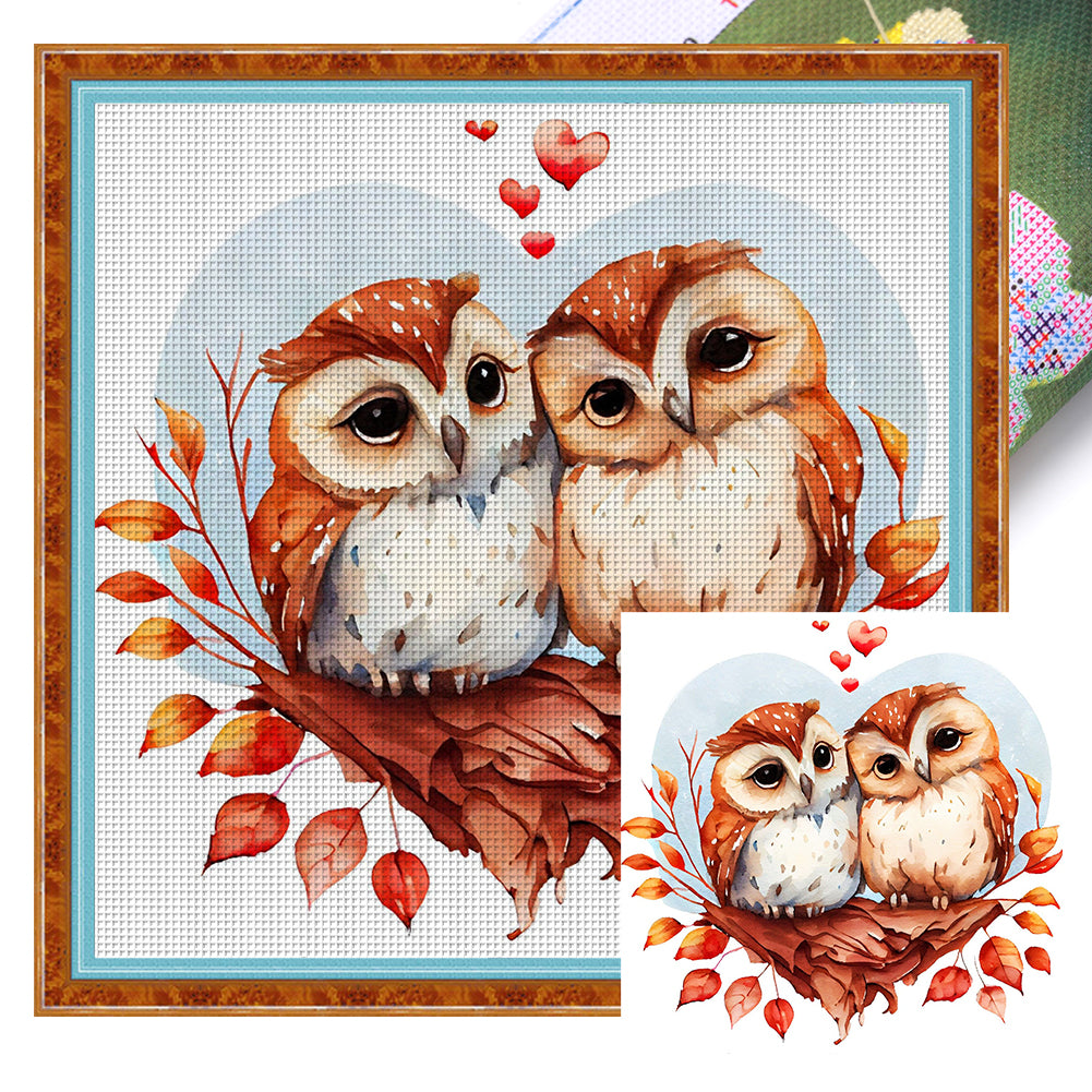 Couple Owls - 18CT Stamped Cross Stitch 30*30CM