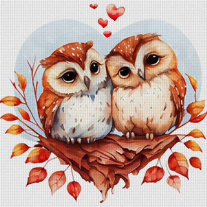 Couple Owls - 18CT Stamped Cross Stitch 30*30CM