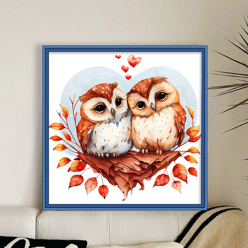 Couple Owls - 18CT Stamped Cross Stitch 30*30CM