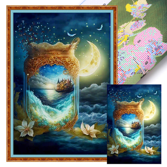 Scenery In A Bottle Under The Moon - 11CT Stamped Cross Stitch 50*75CM