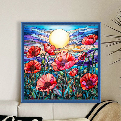 Sunset Poppy Flower - 14CT Stamped Cross Stitch 40*40CM